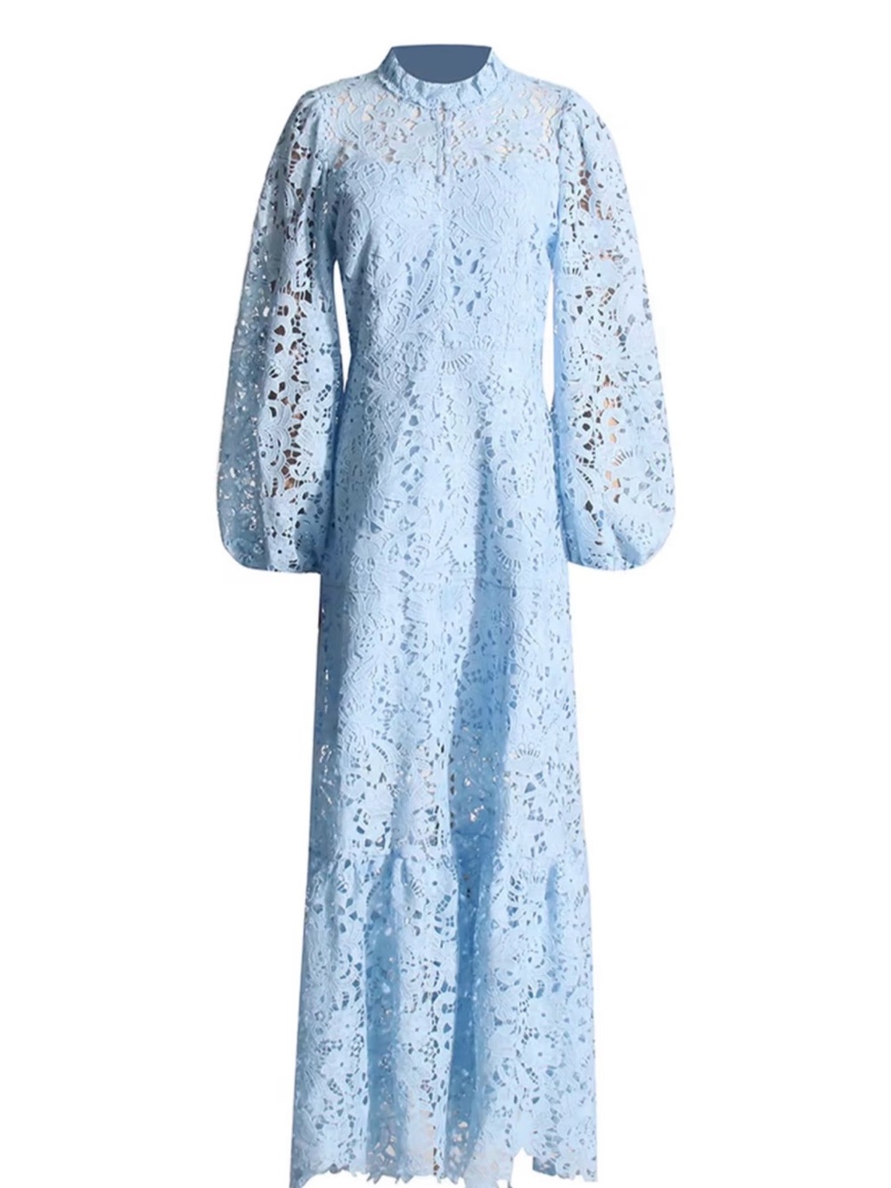 Julieta Blue Cutout Long Sleeve Lace Maxi Dress
